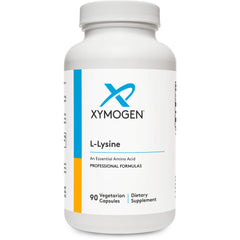 XYMOGEN L-Lysine 1000mg capsules bottle supports collagen formation for skin and joints.