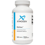 XYMOGEN NiaVasc bottle label highlights time-release niacin for steady support
