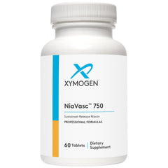 XYMOGEN NiaVasc 750 bottle front highlighting easy packaging for time-release niacin