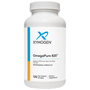 XYMOGEN OmegaPure 820 softgel bottle for easy daily omega-3 intake and heart support.