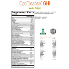 XYMOGEN OptiCleanse GHI bottle back label detailing ingredients and vitamins