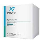 XYMOGEN OptiMetaboliX vanilla delight bottle suggesting a pre-meal shake for potential glycemic balance