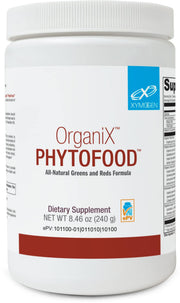 XYMOGEN OrganiX Phytofood tub for daily greens and reds nutrition.