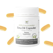 Y Not Natural Emu Oil Capsules bottle shows pharmaceutical-grade formula for daily wellness