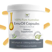 Y Not Natural Emu Oil Capsules bottle for daily wellness with pure Australian oil.
