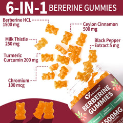 YAAHARO Berberine Cinnamon Gummies ingredients close-up lists berberine, cinnamon, turmeric and milk thistle
