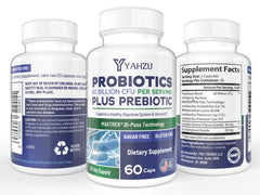YAHZU Synbiotic capsules close-up demonstrate easy daily use for digestion support.
