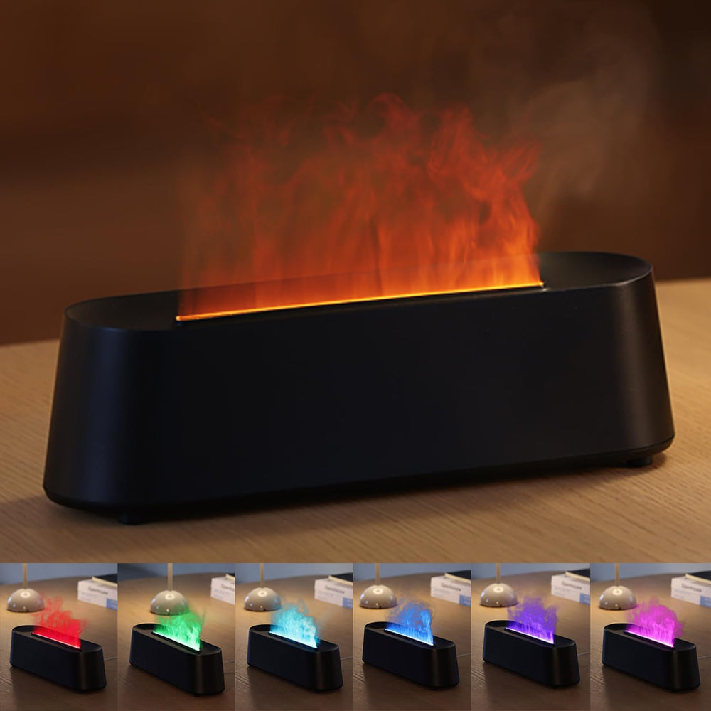 Yaledi essential oil diffuser with fireplace design for cozy room ambiance.