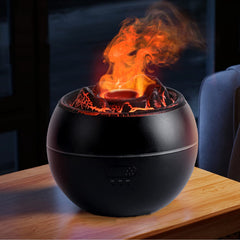 Yaledi Volcano Fire Diffuser front view with flame-like mist for mood lighting.
