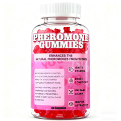 YAMLG Nurri pheromone gummies bottle showcases vegan formula for balanced mood and confidence.