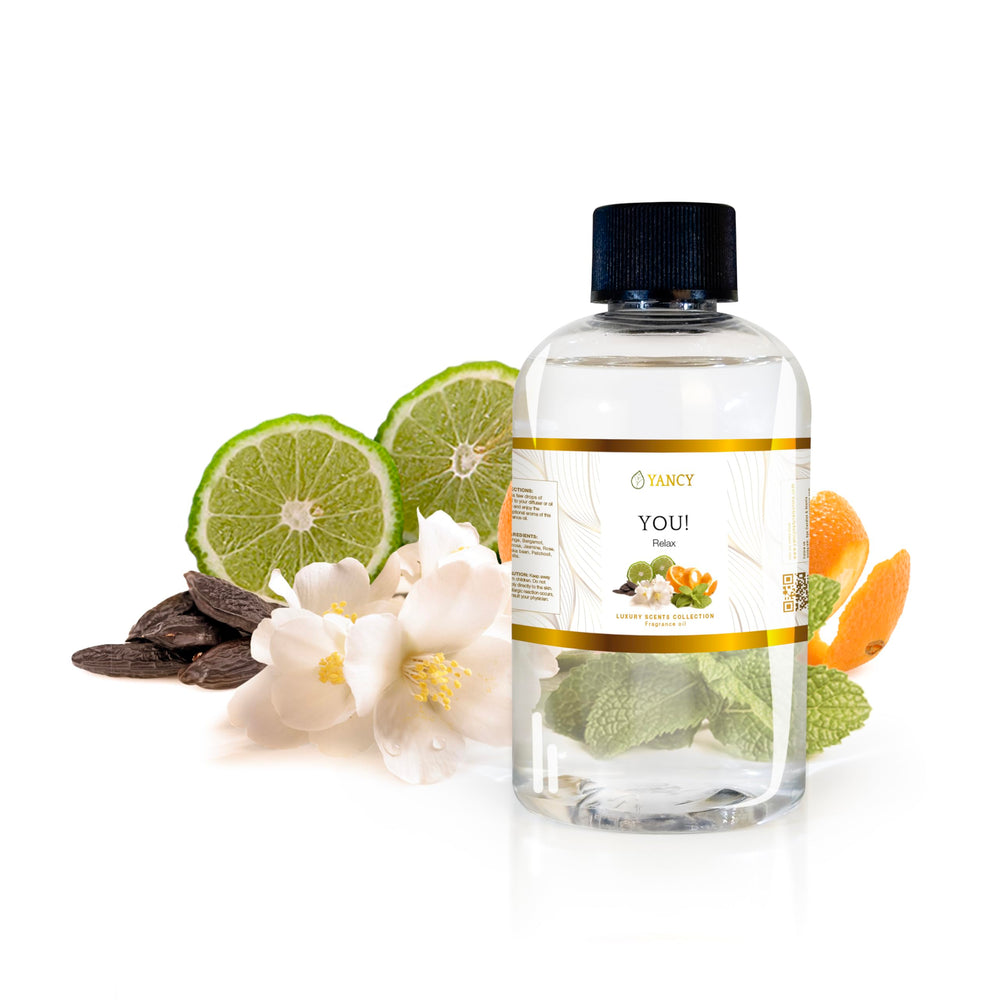 YANCY You Luxury fragrance oil bottle for diffuser setup, delivers warm aroma.