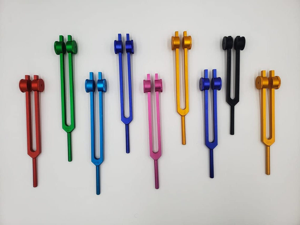 Yantra Sacred Solfeggio Weighted Tuning Forks 9-set with striker for chakra balancing and mindful practice