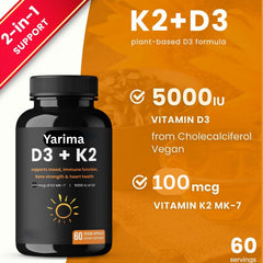 Capsule closeup of Yarima D3 and K2 supplement for daily intake