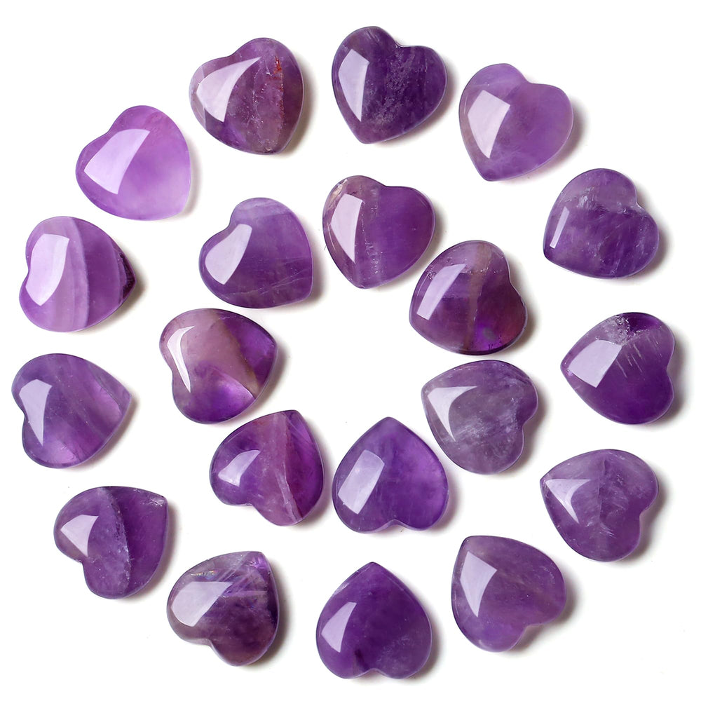 YATOJUZI amethyst heart crystals; polished hearts for calm energy during meditation.