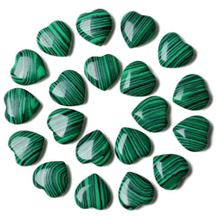 YATOJUZI malachite heart closeup highlighting rich green bands for emotional balance.