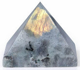 YATOJUZI White Labradorite crystal front view showing energy-balancing shimmer