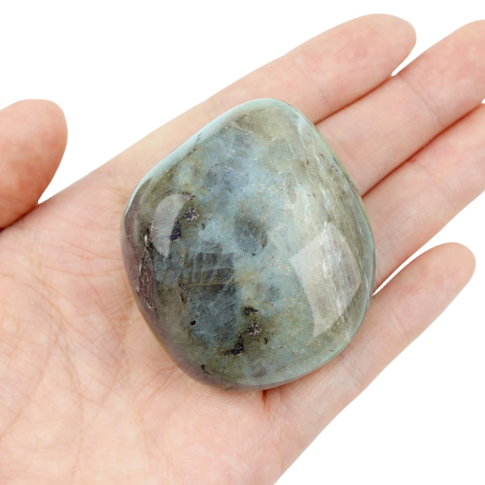 YATOJUZI white labradorite stone polished palm for meditation and balance