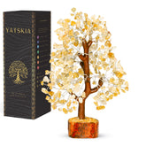 YATSKIA Citrine Crystal Tree bonsai on a desk, enhancing mood and decor.