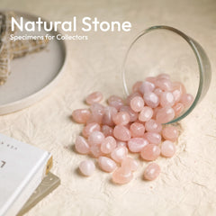 YATSKIA rose quartz tumbled stones highlighting soothing pink energy for meditation.
