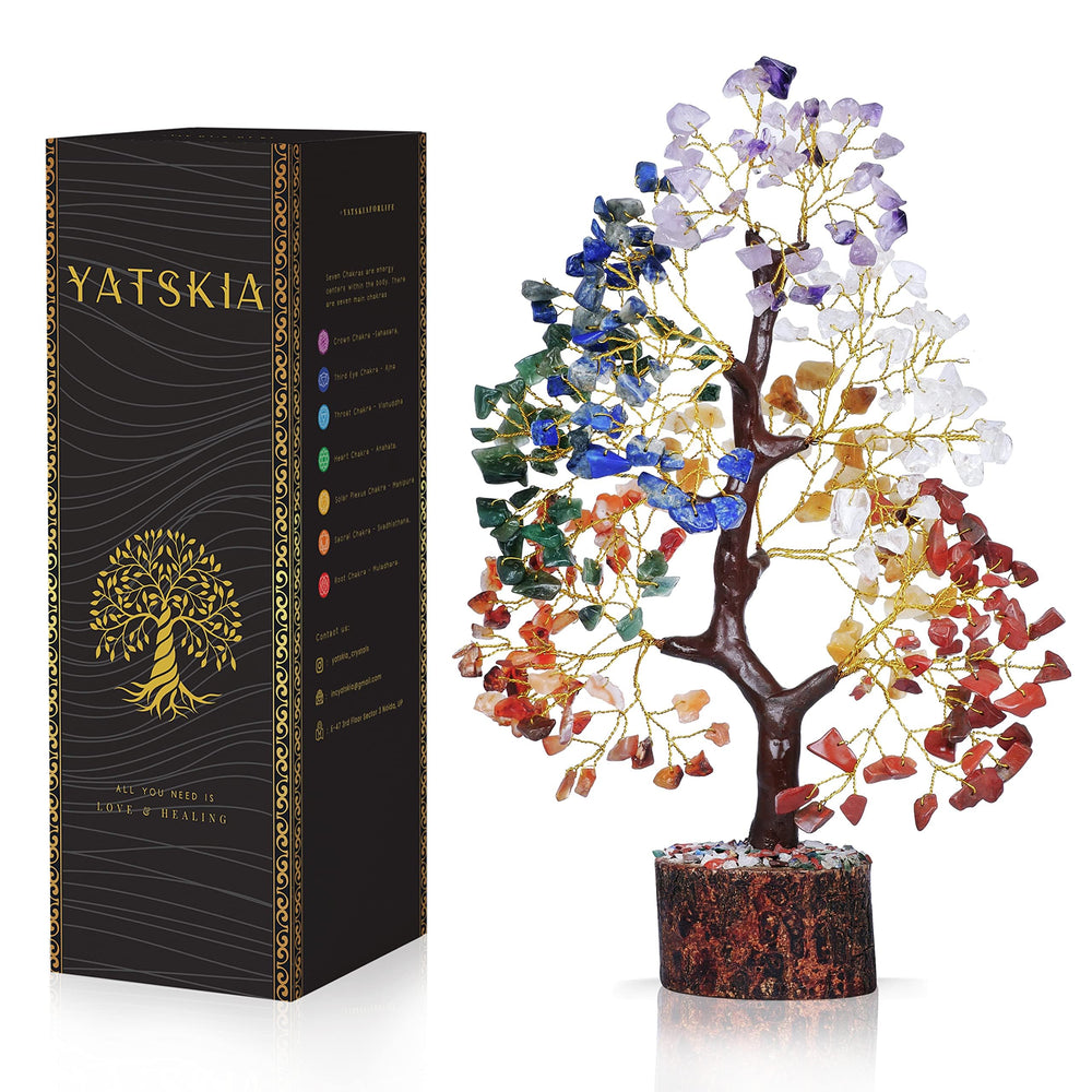 YATSKIA seven chakra tree with crystal base, ideal for grounding decor and energy flow.