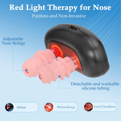 Yaumany Respi-Relief in use provides gentle red light therapy for nasal relief.