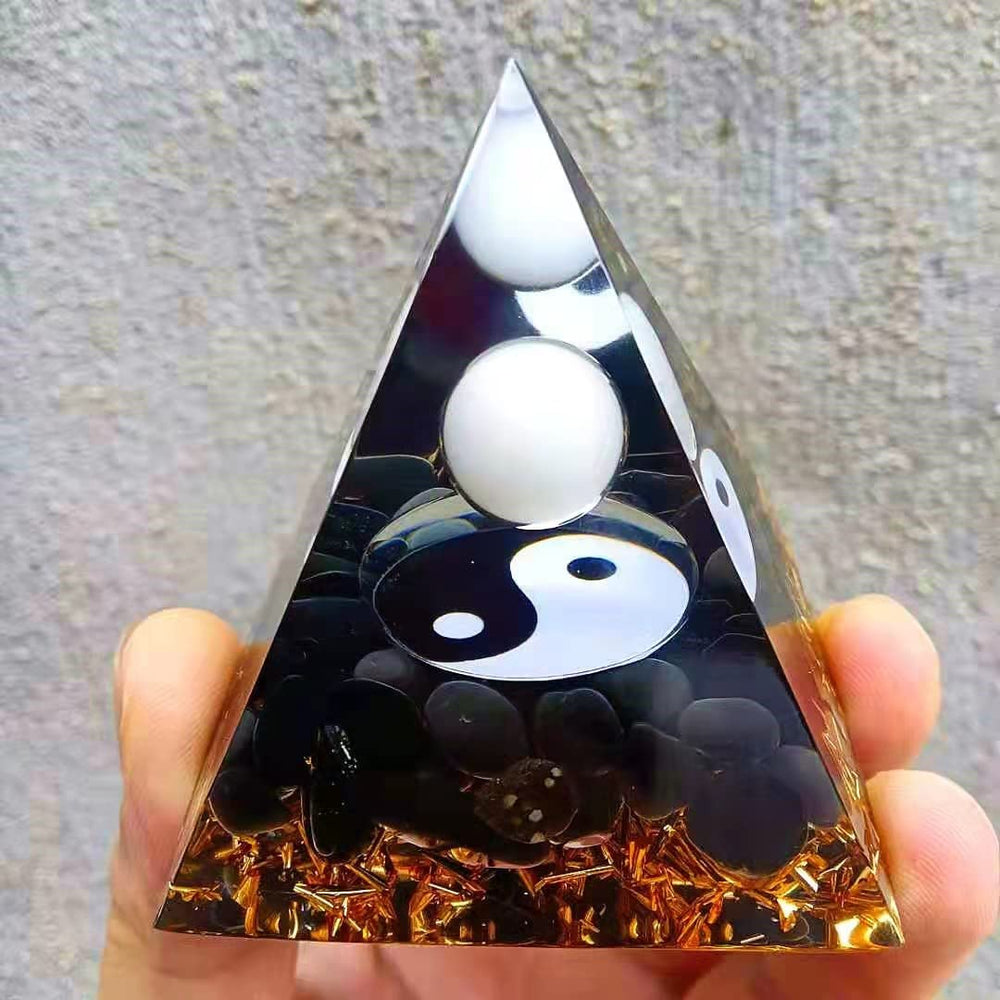 Ycyingcheng Moonstone Orgone Pyramid front view promotes calm energy and decor.