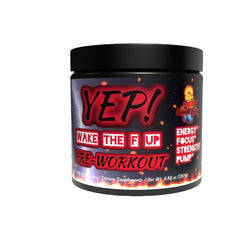 Yep Strength Wake The Faith Up canister front boosts energy for intense workouts.
