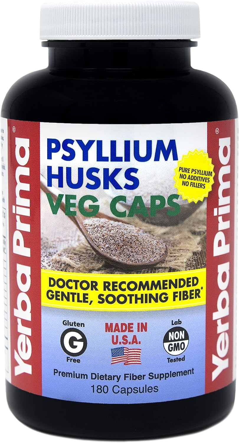 Yerba Prima Psyllium Husks bottle front showing label for daily fiber support