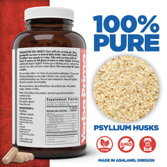 Yerba Prima Psyllium Husk capsule label close-up showing fiber content