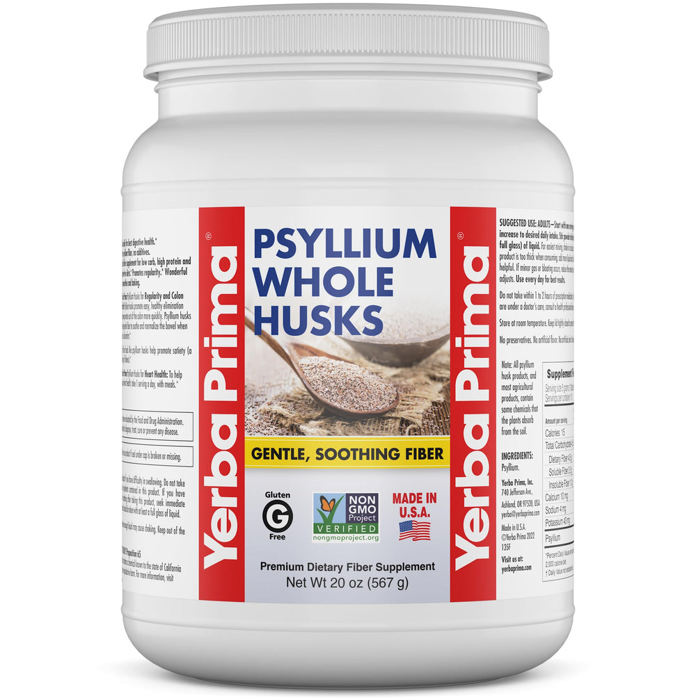 Yerba Prima Psyllium husks bottle pour supports daily digestion
