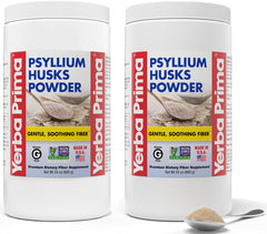 Yerba Prima psyllium husks powder jar for daily fiber support.