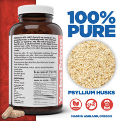 Close-up of Yerba Prima Psyllium capsules showing 625 mg per cap.