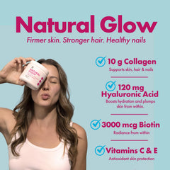 Yes You Can! Natural Glow scoop beside bottle for easy daily mixing.