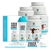 Yes You Can! Transform chocolate shake bottle shows gluten-free, high-protein meal option.