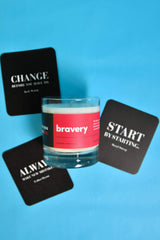 Yes You Candle Bravery Citrus Sage wick burning, warm ambiance and mood uplift