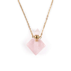 YGLINE rose quartz necklace pendant with rhombus shape for daily gemstone elegance