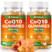 Yidout CoQ10 500mg Peach Gummies bottle shown as a convenient heart and energy support option.