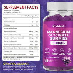 Yidout gummies grape flavor closeup emphasizing vegan and gluten-free formula for wellness.