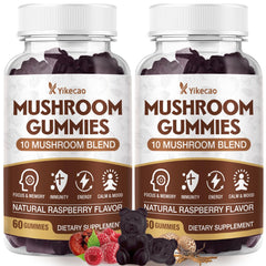 Yikecao 2-pack mushroom gummies bottle front for easy daily focus