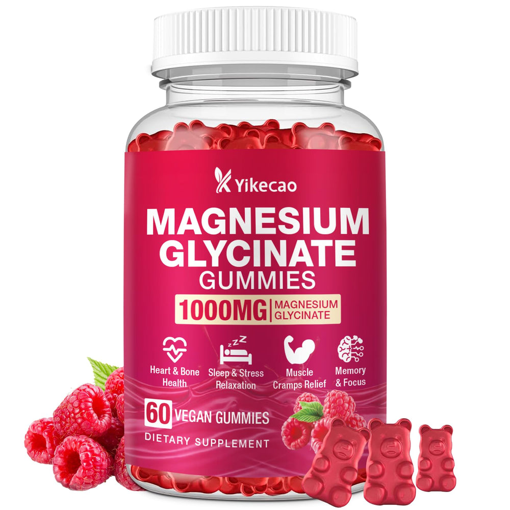 Yikecao magnesium glycinate gummies raspberry bottle with relaxed mood emphasis