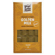 Yogi Super Foods white chocolate golden milk bar pack as vegan gluten-free indulgence.