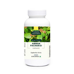 YOGIS HERBS Amman Pacharisi capsules in bottle for daily respiratory wellness support.