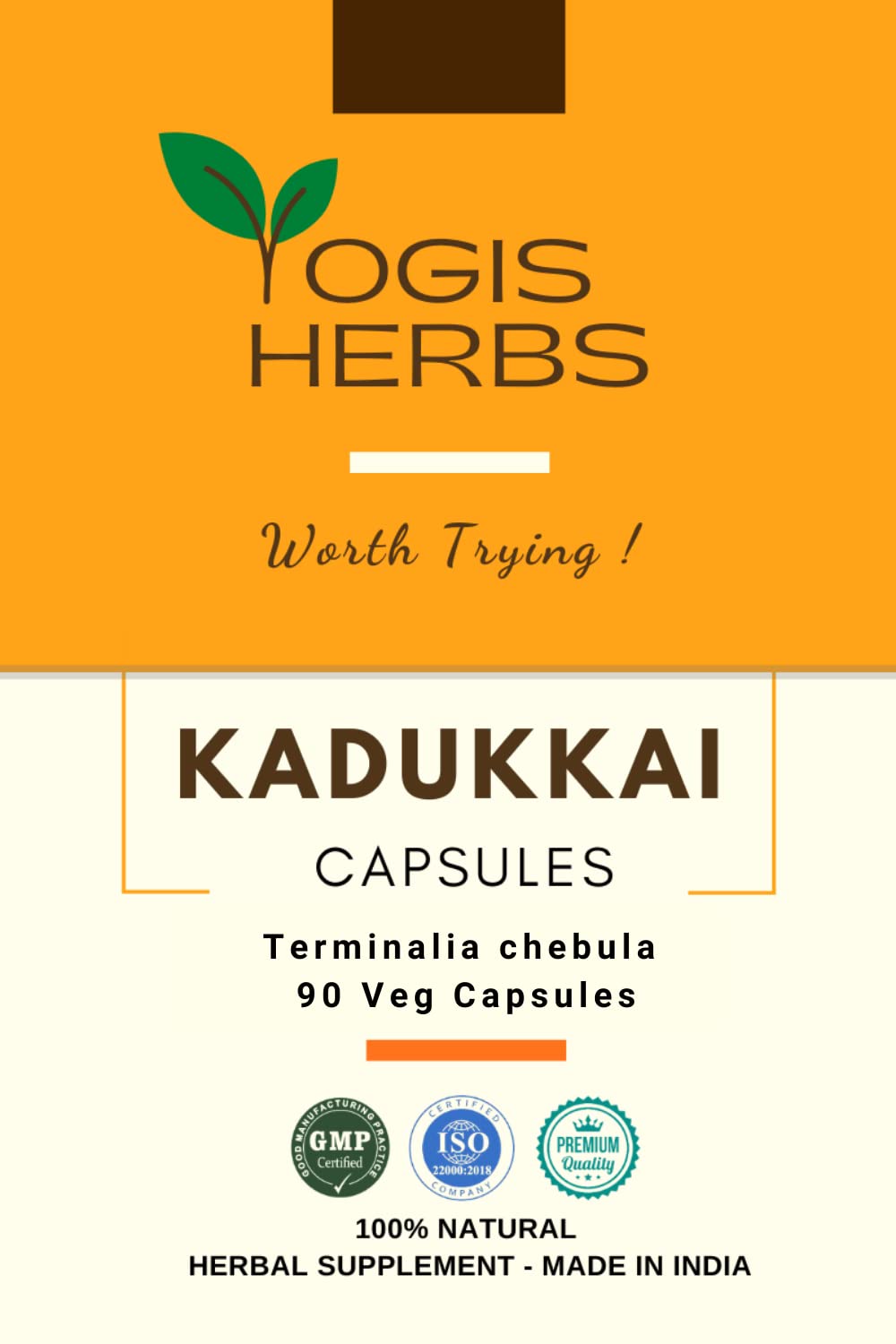 YOGIS HERBS Kadukkai capsules bottle close-up for digestion support.