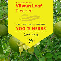YOGIS HERBS Vilvam leaf powder in a bottle; may support digestive comfort when mixed.