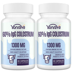 Yonrave bovine colostrum capsules bottle showing high IgG content for daily immune support
