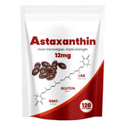 Yoqpoe Astaxanthin 12mg softgel bottle showing antioxidant support for skin and eyes.