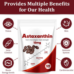 Yoqpoe Astaxanthin 12mg softgel pour for easy daily intake demonstration.