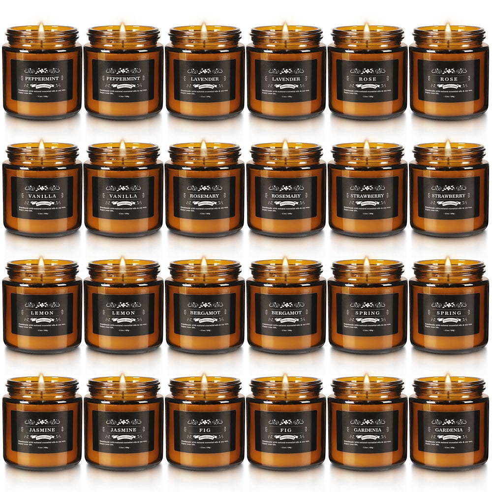 YOROXRG 24-pack scented candles display with natural essential oils for ambient home fragrance