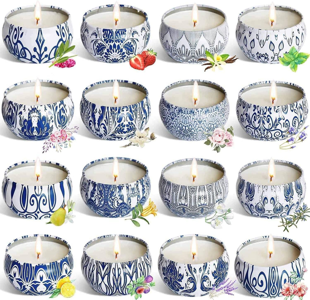 YOROXRG scented candle set 16-pack travel tin refreshes air and creates cozy ambience.