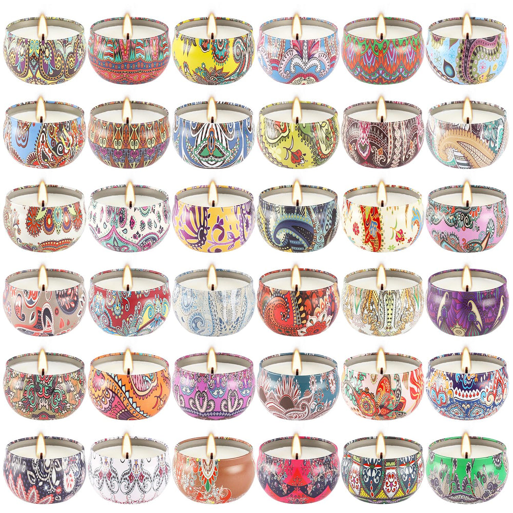 YOROXRG scented candles 36-pack in tin jars for versatile home ambiance.